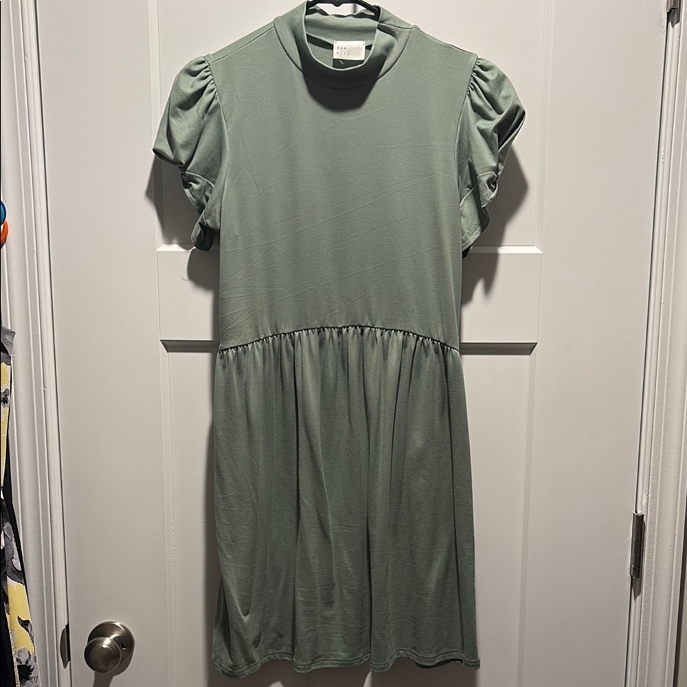 Girls' Sage Green Puff Sleeve Dress